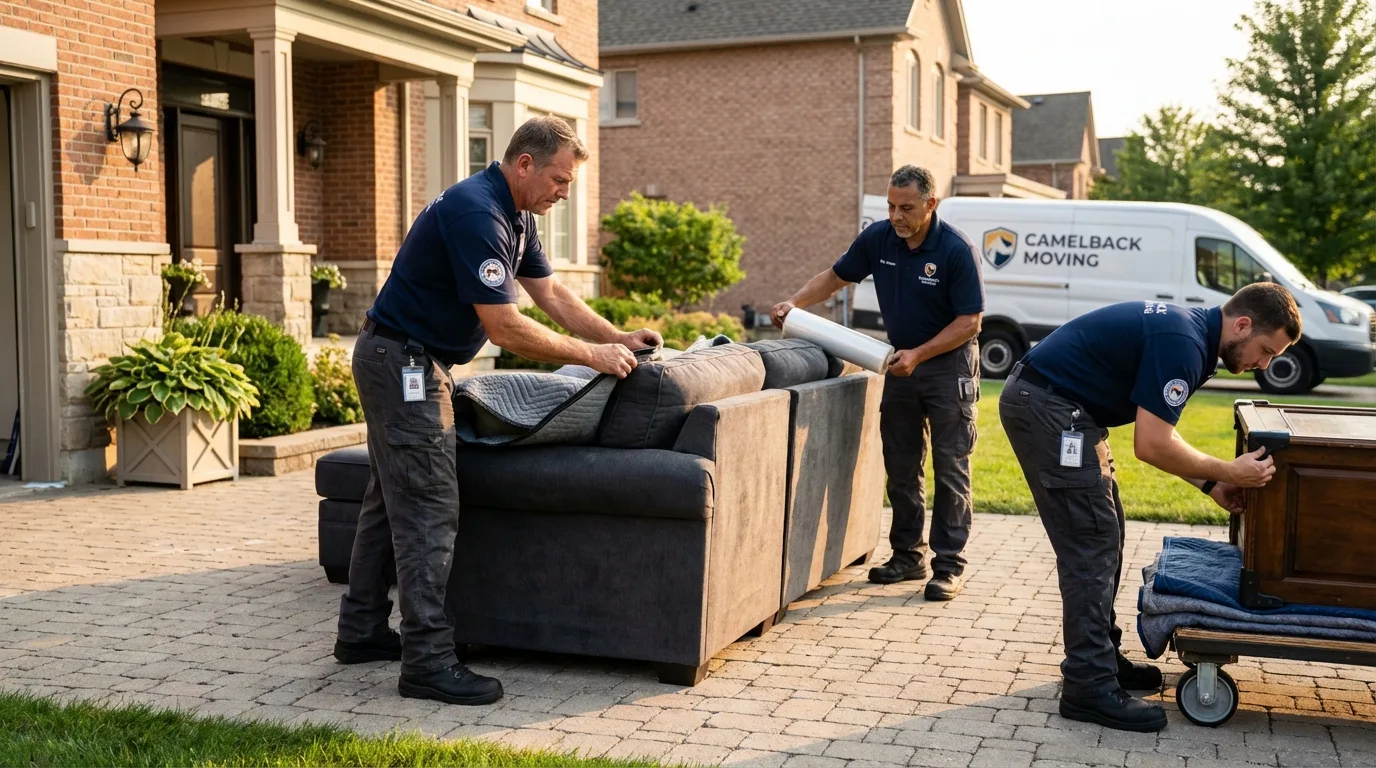 Large estate moving crew wrapping furniture in South Milwaukee, WI