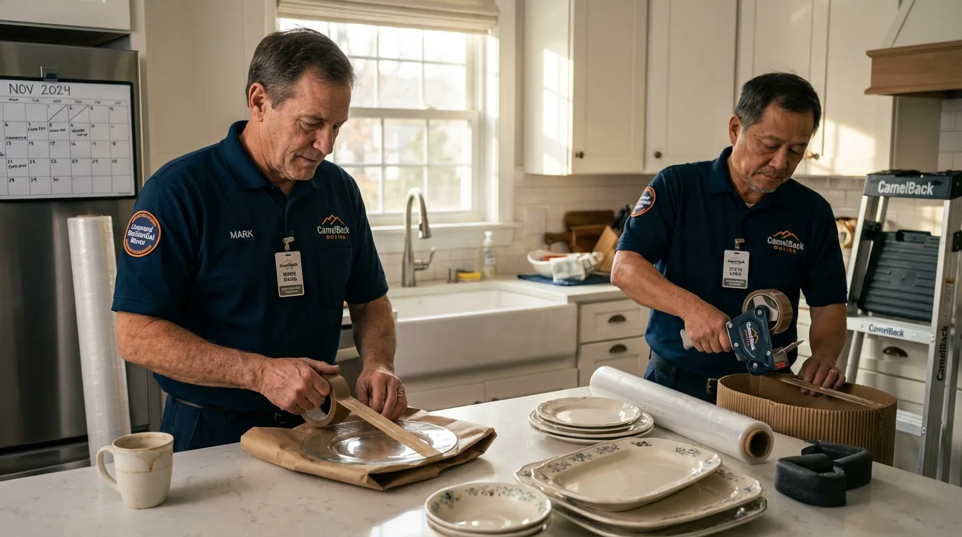 Professional crew packing kitchen dishware in South Milwaukee, WI